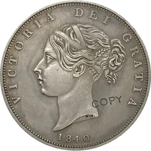 1840 United Kingdom 1/2 Crown Victoria Cupronickel Plated Silver Collectibles Copy Coin