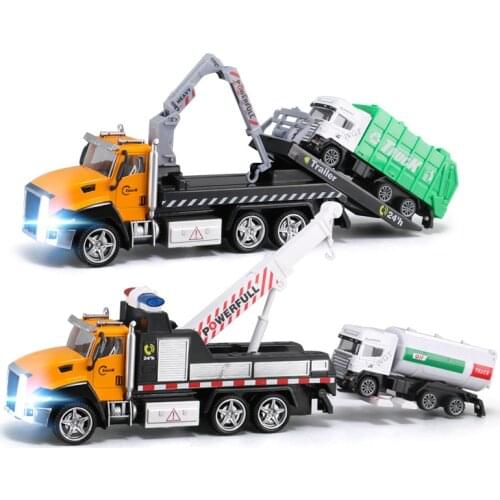 21CM Trailer Tow Truck Crane Car Model Sound and Light with Alloy Garbage Truck Diecast Toy Vehicles Cars for Children Kids Y187