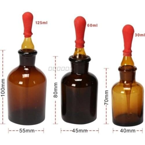 30/60/125ML Brown Glass Dropping Bottle Pipette With Ground Stopper and Dropper