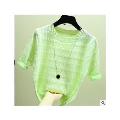 30pcs/lot casual style woman o-neck knitted blouse female summer short sleeve stripe top lady summer spring top