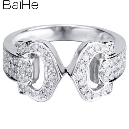 BAIHE Solid 14K White Gold(AU585)0.5CT H/SI Round Natural Diamonds Wedding Women Trendy Fine Jewelry Diamond Ring