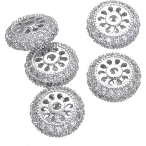 11*11mm Newest Design Car Wheel Shape CZ Micro Pave Beads Copper Metal Zircon Flower Loose Beads CHF172