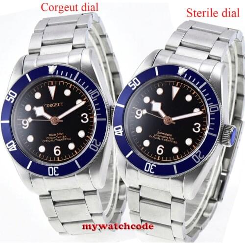 Corgeut black dial luminous Sapphire crystal miyota 8215 automatic mens Watch