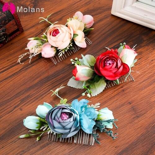 MOLANS Flower Bride Hair Comb Natural Berries Floral Wedding Hairpin Headpieces Exquisite Rose Leaf Accessories