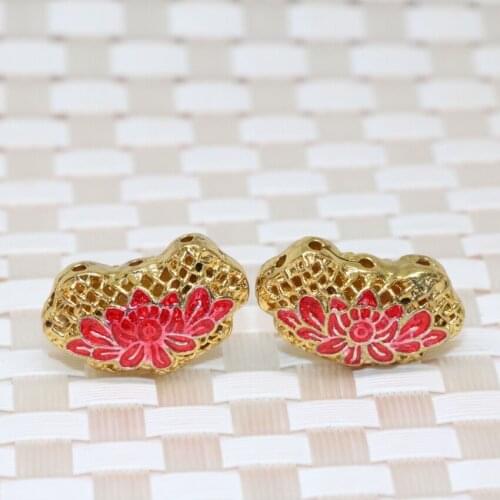 Chinese lucky accessories spacer beads cloisonne 13*20mm gold-color carved flower hot sale jewelry 5pcs B2375