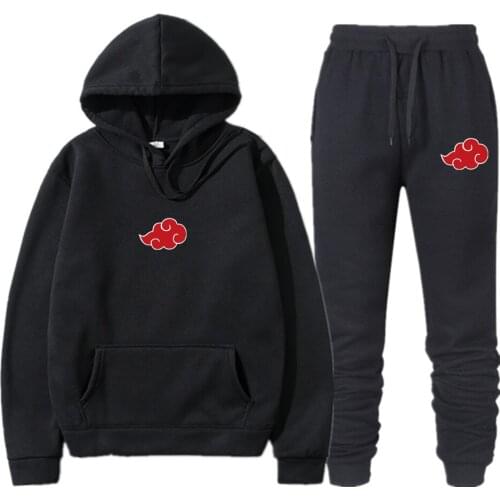 Japanese Anime Cloud Symbols Print Mens Sportswear Sets Hoodies Sweatshirt Streetwear Men 2 Piece Sweatshirt + Sweatpants Set