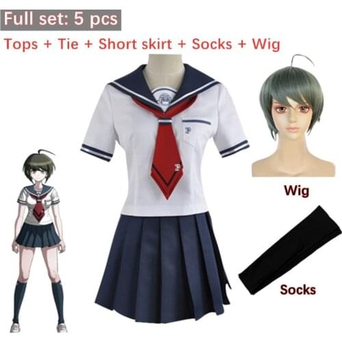Anime Danganronpa Naegi Komaru Cosplay Costumes Uniform JK School Uniform Womens Skirt Tops Tie Socks Wig Halloween Costume