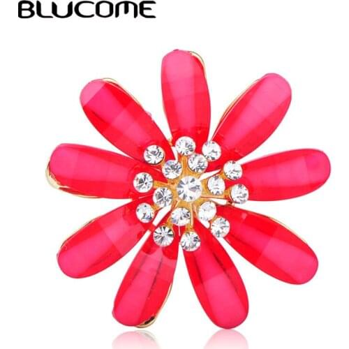 Blucome Beautiful Sunflower Shape Brooch Rhinestone Gold Color Copper Jewelry Pin Women Girls Clothes Bag Scarf Accessories Gift