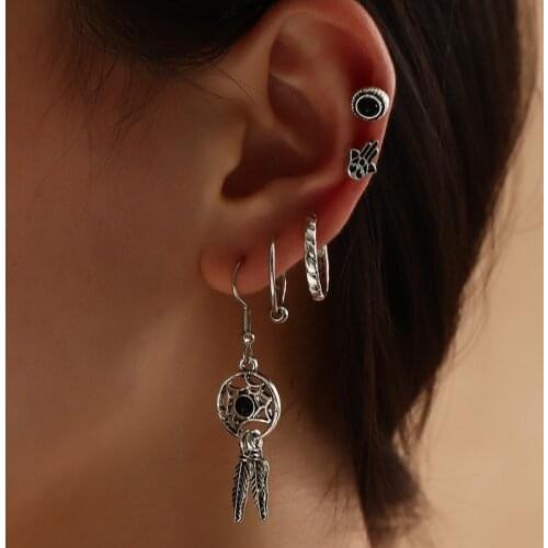 Fashion Silver Color Earrings for Women Vintage Trend Jewelry Piercing Jewelry Leaf Pendant Antique Silver Studs Drop Earrings