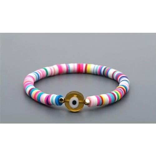 ORZTOON Fashion Boho Evil Eye Polymer Clay Bracelet For Women Chic Classic Rainbow Beach Bracelets Trendy Female Jewelry 2021