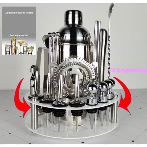 Bar Set,28-Pcs Cocktail Shaker Set with Octagon Rotating Display Stand, Stainless Steel Premium Bartender Kit for Home,Bar,Party
