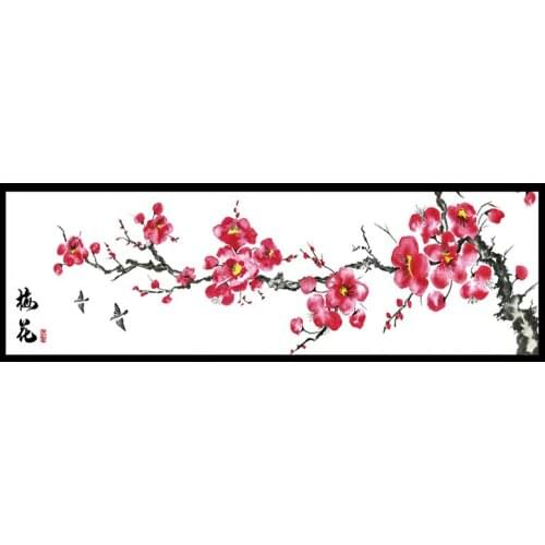 Plum Blossom Flowers Embroidery Set 11CT Canvas DIY Needlework Home Decor Handmade Printed Cross Stitch Kits