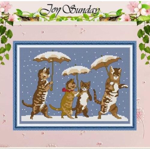 Kitten with umbrella patterns counted Cross Stitch 11CT 14CT Cross Stitch Set DIY Cross-stitch Kits Embroidery Needlework