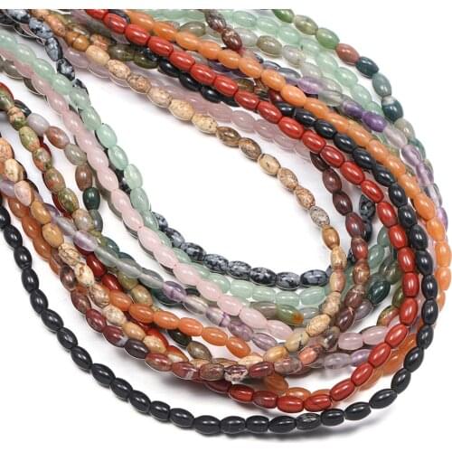 Natural Stone Rose Quartzs Crystal Agates Beaded Rice Shape Loose Beads For Jewelry Making DIY Necklace Bracelet Gift Size 4x6mm