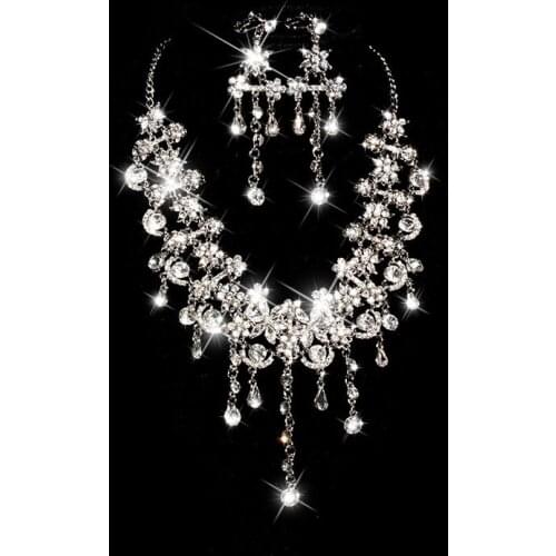 Newest Luxury Sparking Brilliant Cubic Zircon Clear Necklace Earrings Wedding Bridal Jewelry Sets Party Accessories