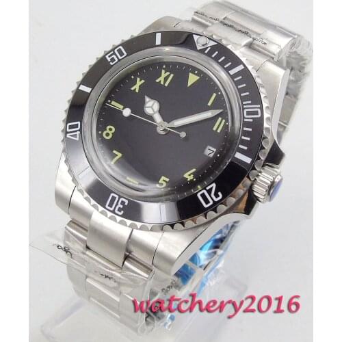 NEW Arrive 40mm Black Sterile Dial Military Date Stainless steel Rotating Ceramic Bezel Automatic Mechanical Mens Watch Business