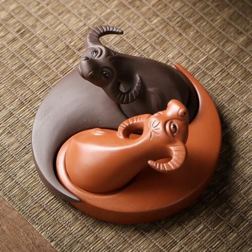 Creative Purple Clay Tea Pet Buffalo Ornaments Detachable Handmade Purple Sand Tea Tray Can Raise Tea Play Tea Set Accessories