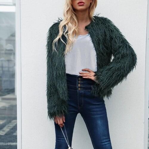 New Winter Fluffy Warm Faux Fur Women Outerwear Long Sleeve Coat Furry Fur Coats Autumn Winter Overcoat For Female