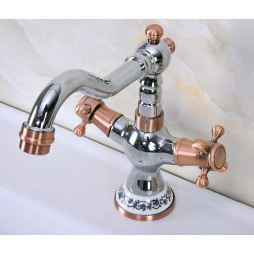 Polished Chrome Antique Red Copper Brass Two Handles One Hole Bathroom Basin Kitchen Sink Swivel Spout Faucet Mixer Tap mnf901