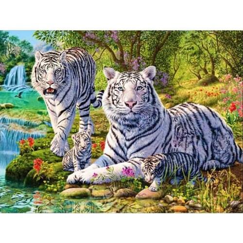 Full Diamond Embroidery White tiger 5D DIY Diamond Painting Animals Cross Stitch Diamond Mosaic Rhinestone Needlework Home Decor
