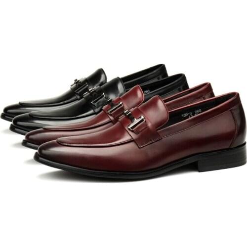 Large Size EUR45 Black / Wine Red Pointed Toe Casual Business Shoes Genuine Leather Wedding Dress Shoes