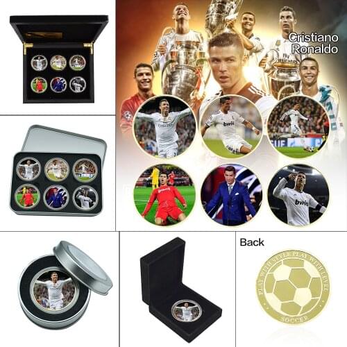 Soccer Star Gold Plated Commemorative Coins Collectibles Football Challenge Coin with Holder Sports Souvenir Gifts for Boys