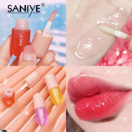 SANIYE Crystal Jelly Lip Gloss Capsule Lip Plumper Oil Shiny Clear Lip Oil Moisturizing Women Lip Balm Makeup Lip Tint TSLM2