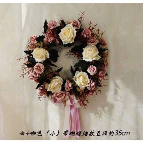 Silk Rose Flower Wreath Door Garland Artificial Flower Wall Hanging Door Decoration Home Decoration Farmhouse Wreath Hawaiian