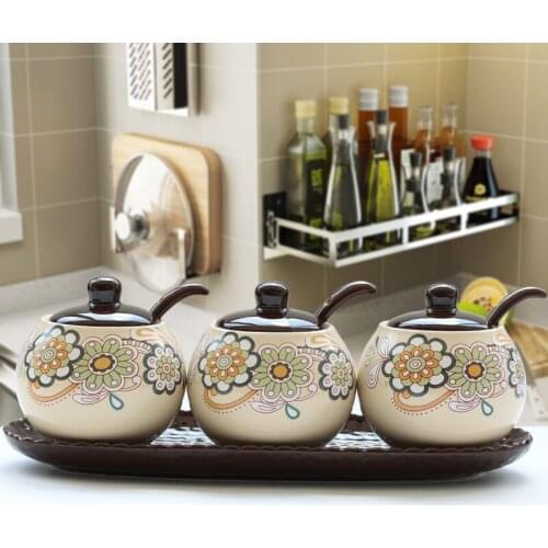 Modern Creative Seasoning Jar Ceramic Salt Pepper Container Spice Jar with Lid Spoon Set Rangement Cuisine Kitchen Tools DF50TW