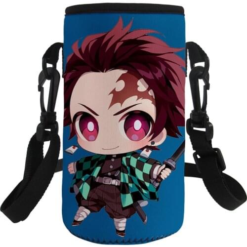 500-1000ML Cartoon Anime Printed Sport Water Bottle Cover Bags Insulated Water Bottle Carrier Bag Shoulder Strap Bottle Sleeve