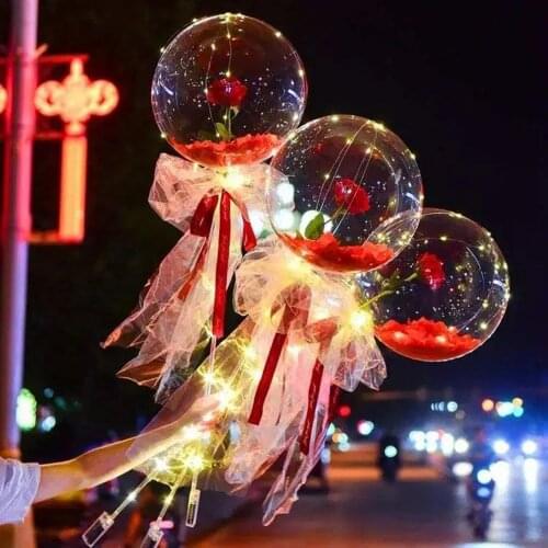 Luminous Plastic Balloon With Rose Led Balloons Decor Baloon With Battery Lights For Glow Party Wedding Party Decoration