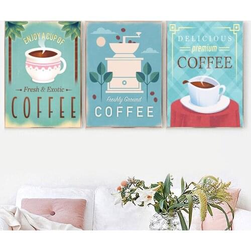 Coffee Vintage Canvas Poster and Print Wall Art Murals Hd Painting for Kitchen Restaurant Dining Room Decor Modular Wall Picture