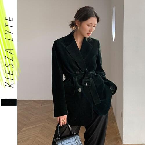 Vintage Green Corduroy Jacket England Style Solid Sashes Blazer Feminino Office Lady Outfit High Street Coat