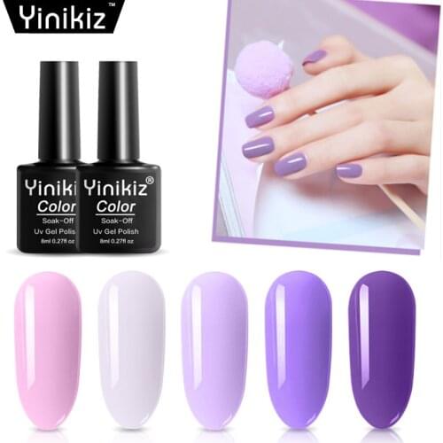 Yinikiz 5 Colors 8ml Pure Semi-Permanent Nail Gel Polish UV Led Lacquer Hybrid Long Lasting UV Gel Nail Polish