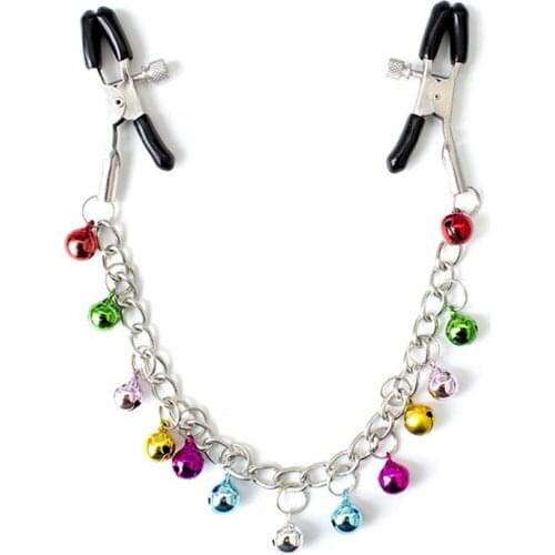 Nipple Clamp with Polychrome Small Stainless Metal Bell Chain Bondage Stage Props Adult Flirting Sex Toys for Women SP0080