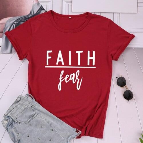 Faith Over Fear Plus Size Women T-shirt Christian Jesus Shirt Fashsion Letter Cotton Female Clothing O Neck Short Sleeve Top Tee