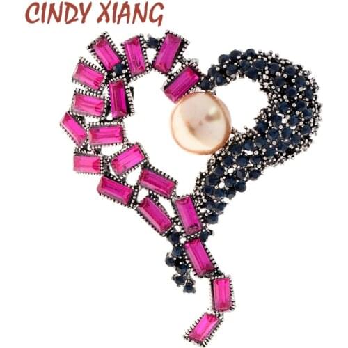 CINDY XIANG Rhinestone Heart Brooches For Women Large Peartl Rose Color Pin Vintage Fashion Jewelry Brooch Fashion Jewelry New