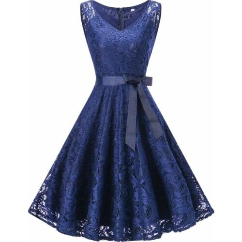 New 2018 women dress Vintage Sleeveless V neck Lace Dress Bridesmaid Wedding Party Dresses Vestidos female clue work dress 3XL