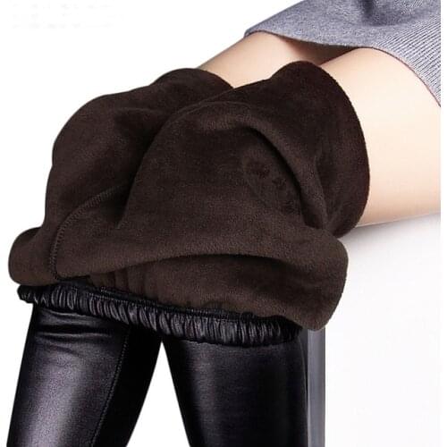 Winter Leggings Women Warm Leggings Imitation Leather Velvet Pants Stretch Skinny Sexy Thickening Black Leggings Pants