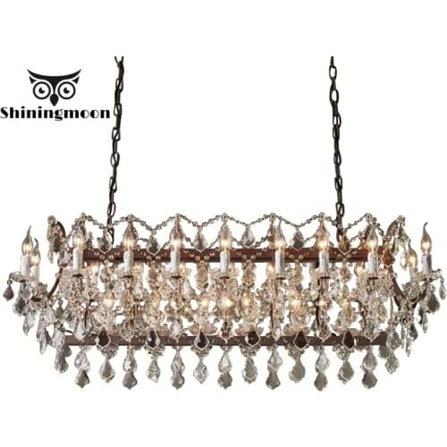 Gold Crystal Rectangular Chandelier Lighting French Country Vintage Candle Living Room Hanging Lights Lustre Luminaria 111V~240V