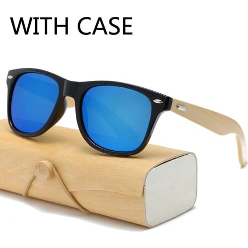 17 color Wood Sunglasses bamboo sunglasses with case square Women for women men Mirror Sun Glasses retro de sol masculino
