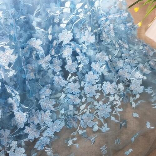 3Yard/Lot Flower Mesh Embroidery Fabric Material African Lace Embroidered Long Wedding Dress Cloth Skirt Black Pink Blue Diy Top