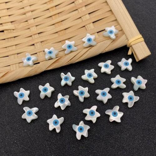 5 Pcs/pack of Natural Sea Shell Loose Beads Evil Eye Star-shaped White Spacer Beads DIY Making Necklace Bracelet Earrings 10mm