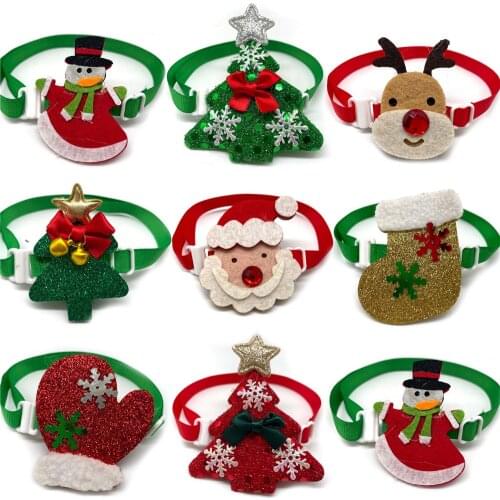 50/100pcs Christmas Pet Supplies Snowman Santa deer Style Pet Puppy Dog Bowties Xmas Cute Small Dog Puppy Cat Neck Ties Collar