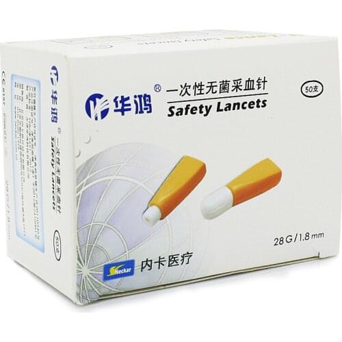 50 Sterile Safety Lancets , Single Use, Sterile Blood Sample Collection Needle Collector, Measurement of blood glucose, 28G