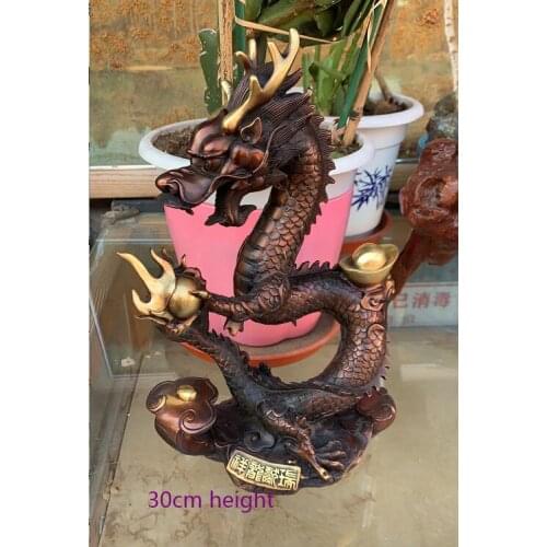 Free Shippng Height 30 CM Bronze statue of the Chinese royal emperor' "Auspicious Dragon Offering" Ruyi Ingot with 5 Claws