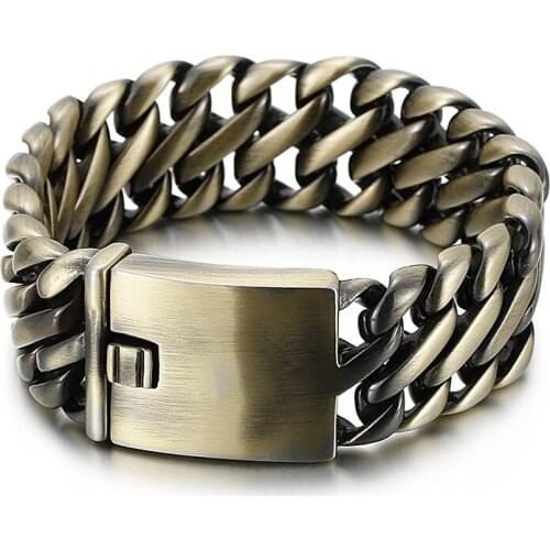 Large Fashion Mens Biker Whip chain Bronze Bracelet Stainless Steel Link Chain Bangle 23mm 8.66 inch Heavy 147g weight