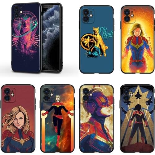 Captain Marvel For Apple iPhone 13 12 11 Mini XS XR X Pro MAX SE 2020 8 7 6 5 5S Plus Black Silicone Phone Case