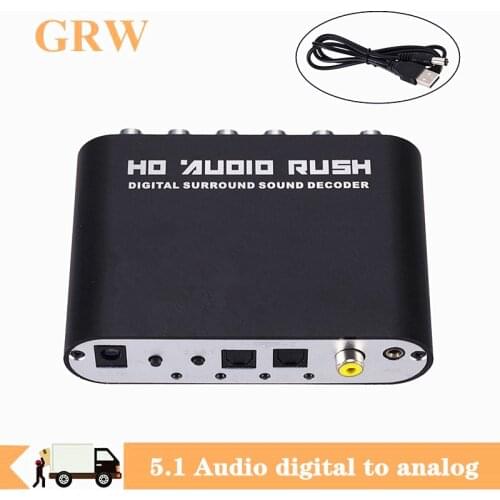 Grwibeou DAC Digital to Analog 5.1 digital to analog audio converter decodificad Optical SPDIF Coaxial AUX 3.5mm to 6 RCA Sound