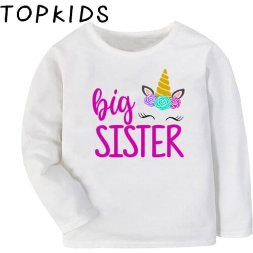 Kids Big Sister Little Sister Unicorn Cartoon Rainbow Funny T-shirt Children Tops Baby Boys Girls Long Sleeve T shirt,LKP5396